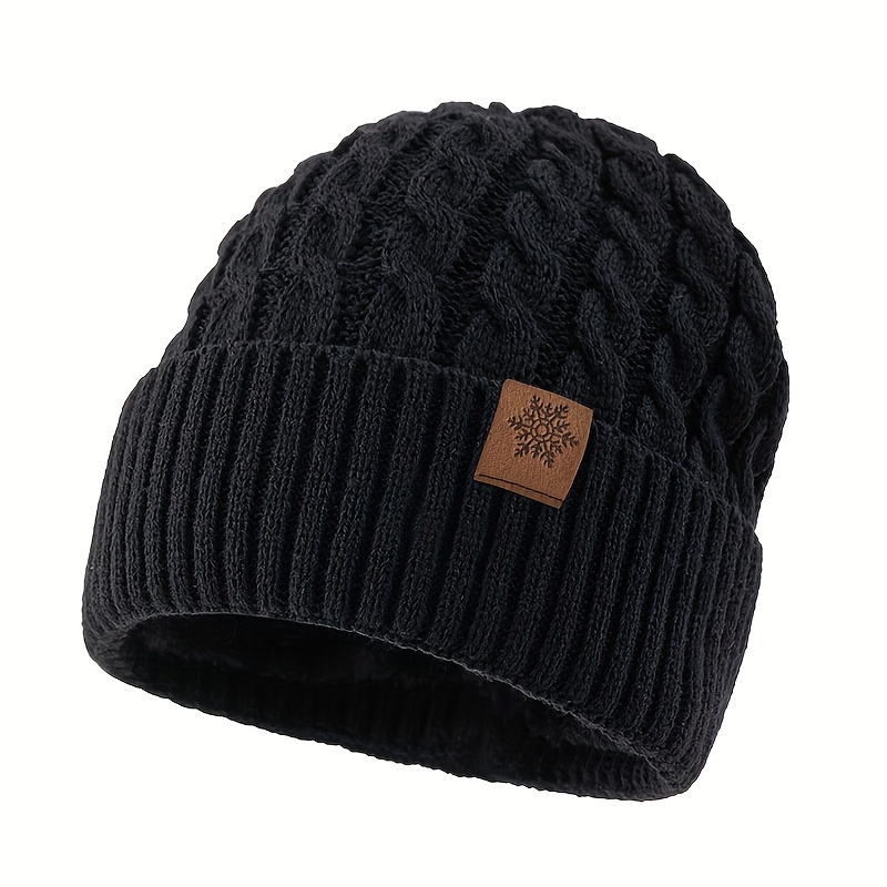 TEMU Snowflake Autumn Winter -lined Warm Knitted Beanie Thickened Ear Protection Hat For Outdoor Leisure Sports Cycling Skiing Windproof