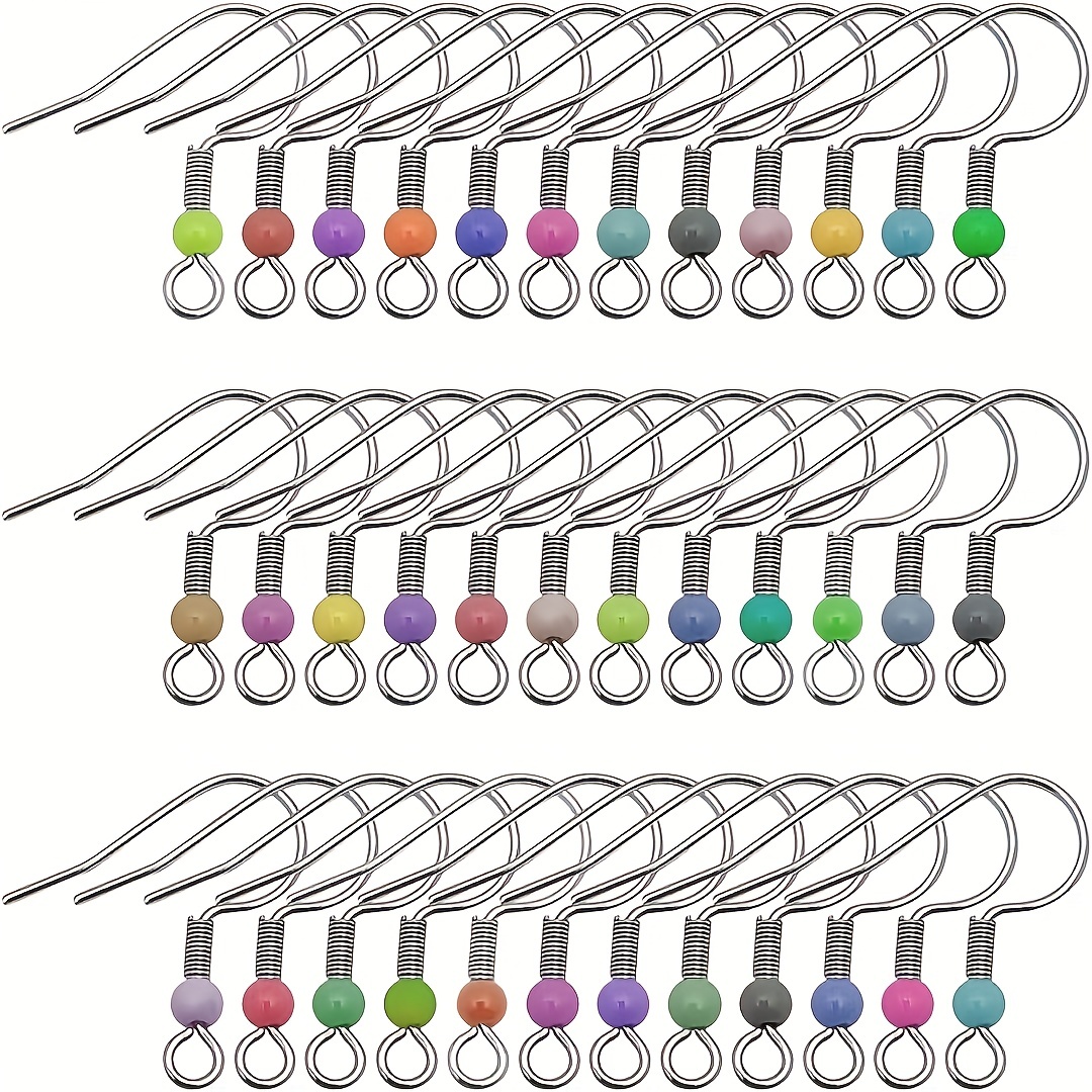 Image of 100pcs Stainless Steel Colored Bead Ear Hooks With Springs - Durable Jewelry Findings For Diy Earrings, Secure & Comfortable Wear, Crafting Accessories