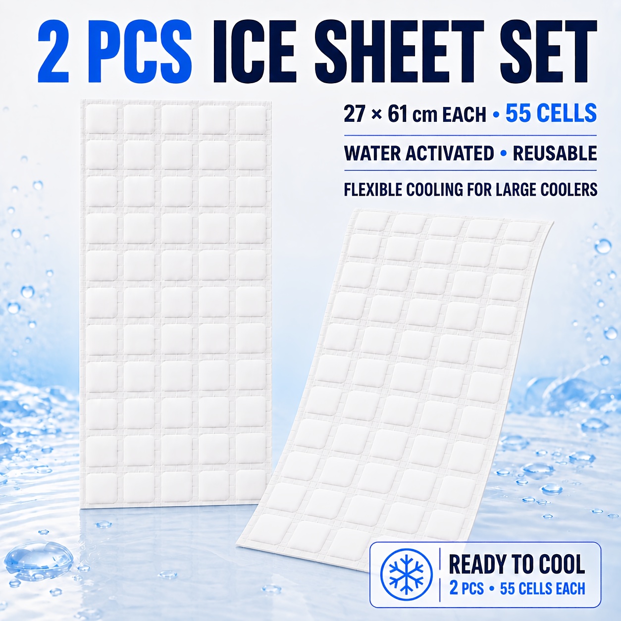 TEMU 2-pack Water-activated Ice Sheets, 55-cell Reusable Ice Packs For Coolers