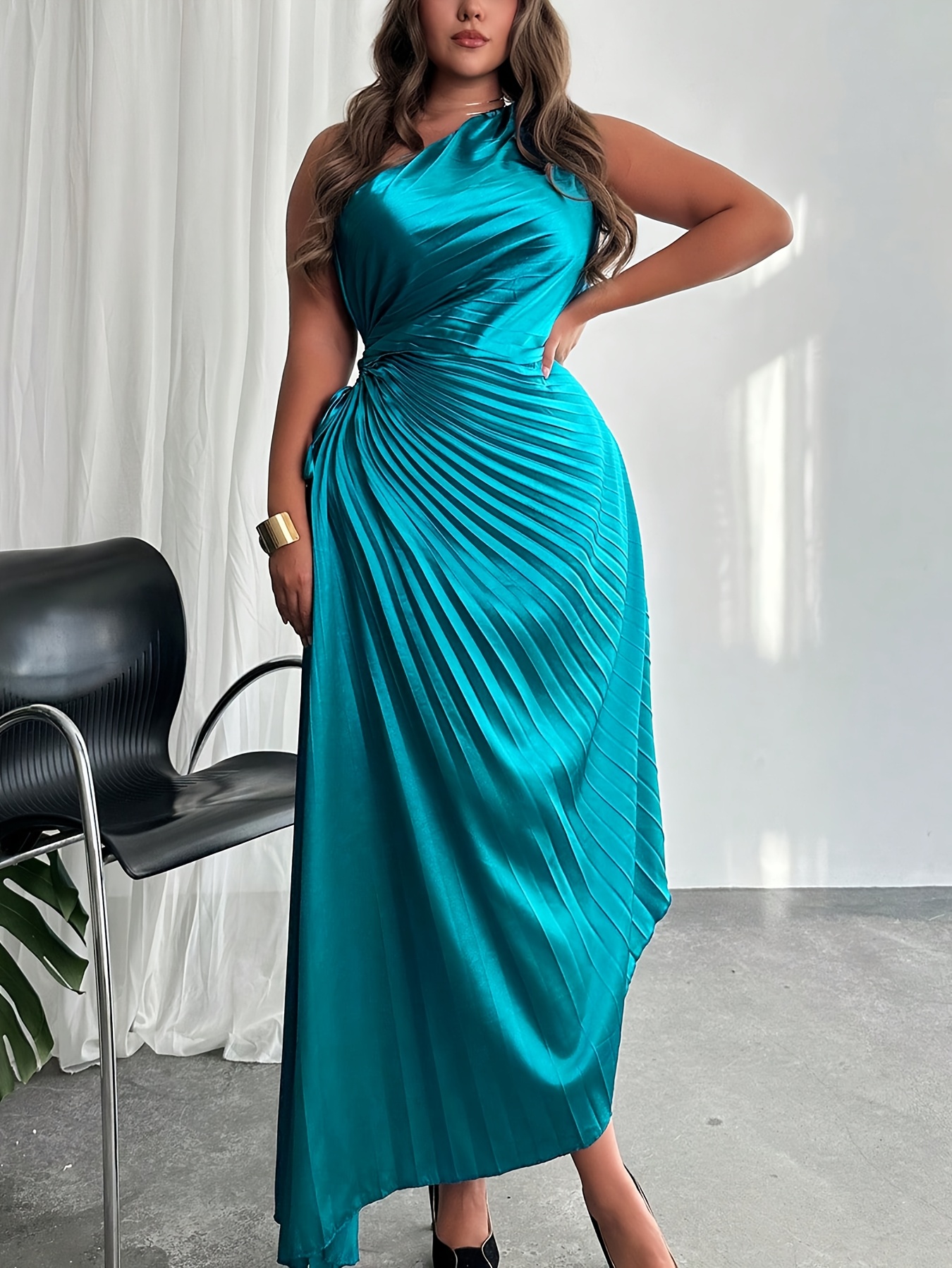 womens dress shoulder design pleated waist hollow - Temu United Kingdom