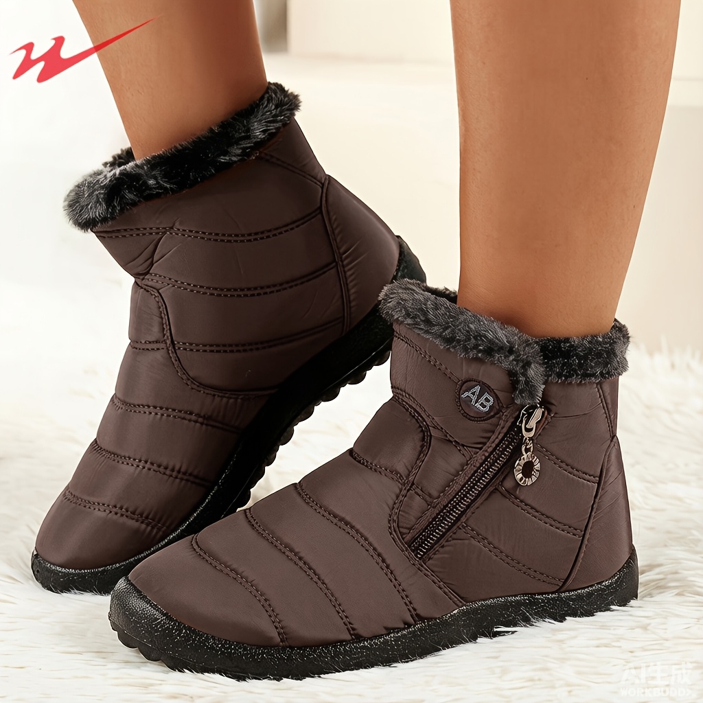 Women's Plush Lined Short Snow Boots with Side Zipper