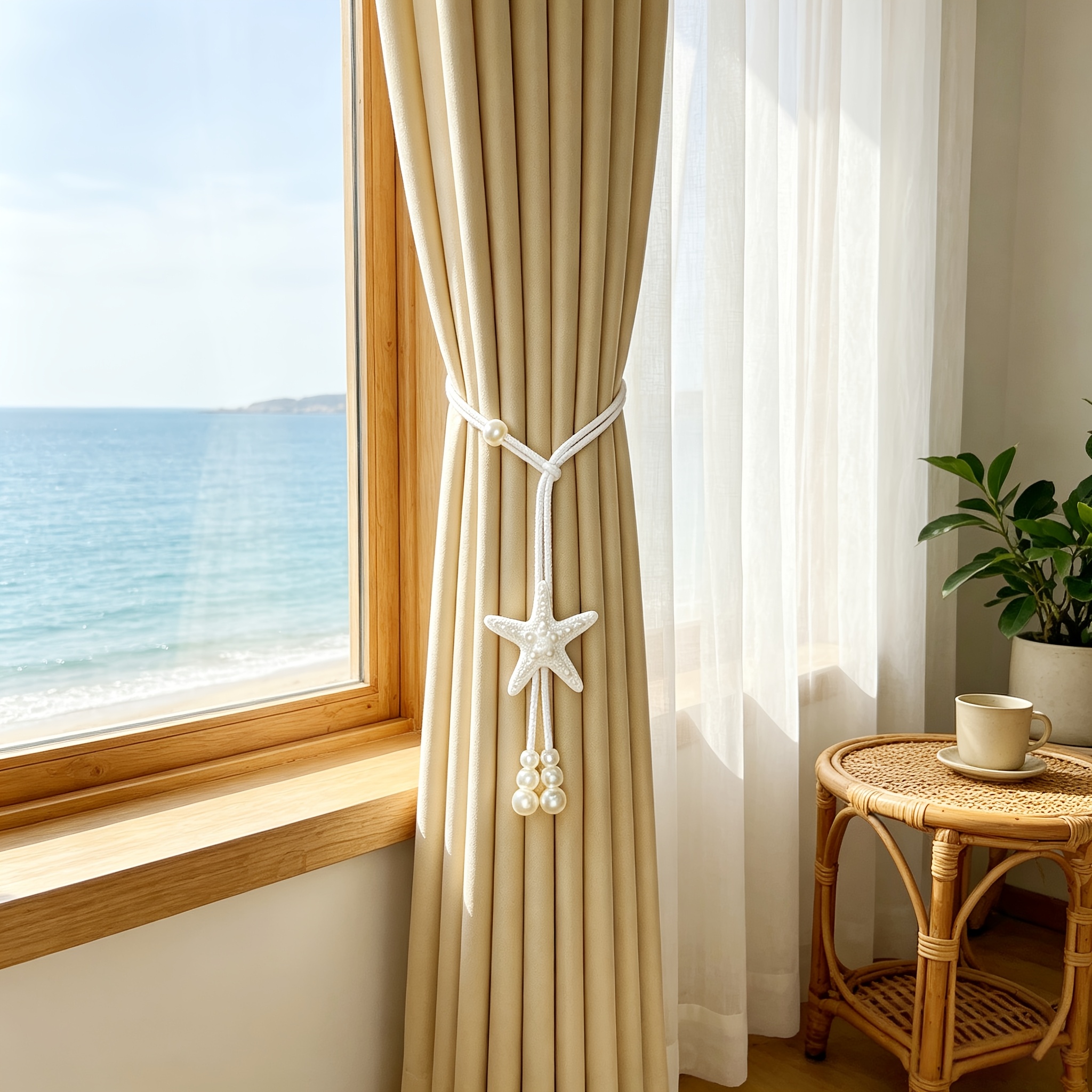 TEMU 1pc Creative Starfish-shaped Curtain Tie-back, All-match Style No-drill Tie-string, Seaside B&b Curtain Decoration Good