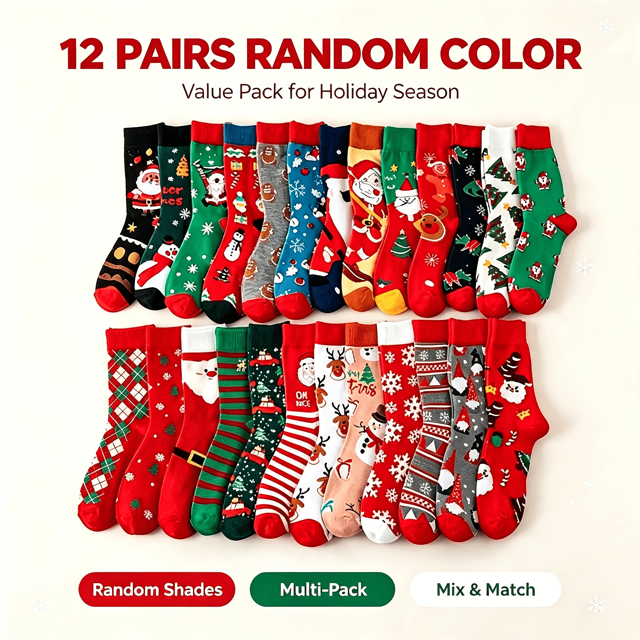TEMU 12 Pairs Random Pattern New Winter Christmas Long Socks, Santa And Gingerbread Design, Unisex Warm Cute Socks, Perfect Christmas Gifts For