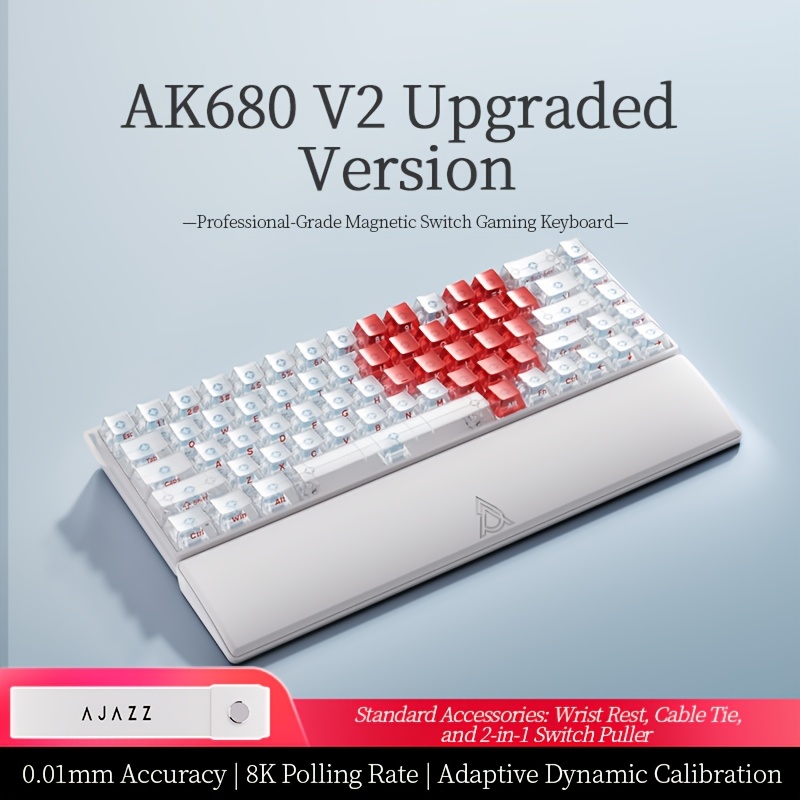Image of Ajazz Ak680 V2 Magnetic Switch Gaming Keyboard With Wrist Rest, 8k Rate, Ultra-high Scan Rate, Aluminum Positioning Plate, 68 Keys, Dynamic Travel, Rgb, , For Gaming And Office