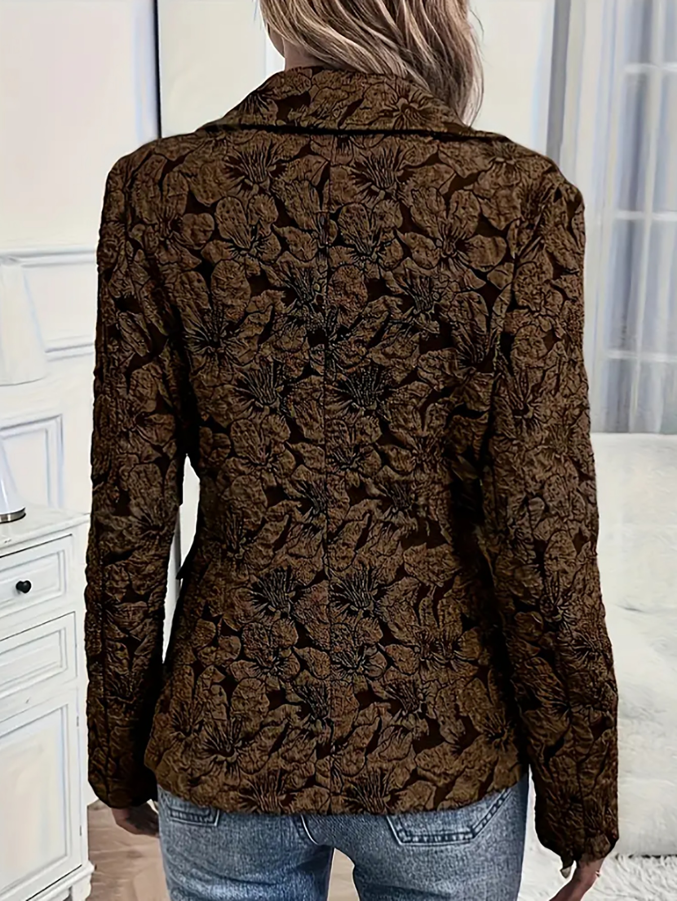 γυναικείο μπλέιζερ - από γραφείο σε πάρτι στυλ, δομημένο h-σιλουέτα με κουμπιά, καφέ επίσημο & casual εξωτερικό ένδυμα για άνοιξη/φθινό, εμφανή σχεδίαση μανικιών, ιδανικό για καθημερινές εκδηλώσεις και μεταβατική περίοδο Στοιχεία είδους 2