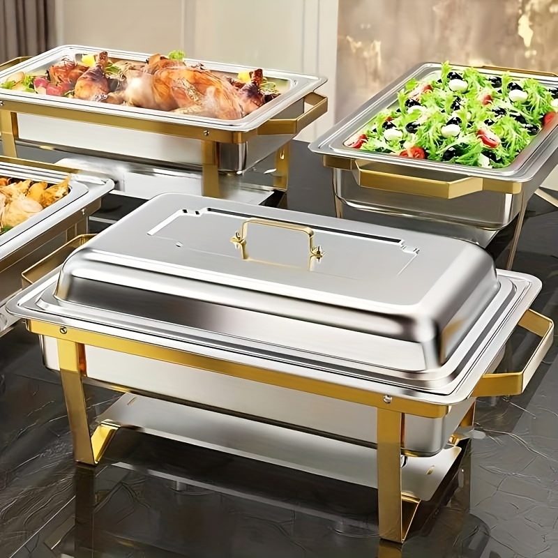 Golden Chafing Dish Buffet Set, 8qt Chafing Dishes For Buffet, Chafers And Buffet Warmers Sets For Wedding, Rolled-, For Cooking