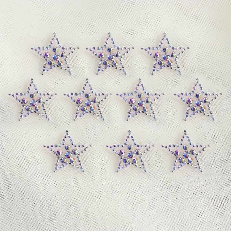 Image of A Set Of 10 Sparkling Colorful Diamond-shaped Stars Measuring 3cm By 3cm. Exquisite -shaped Rhinestone Iron-on Patches Are Perfect For Fashion Additions On Jeans, Bags, Shoes, Hats, And Jackets