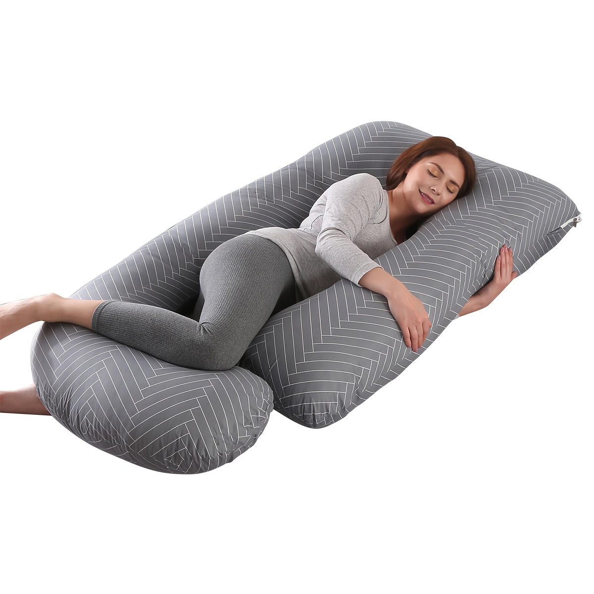 TEMU Maternity Pregnancy Pillow With Detachable Washable Cover - Full Body Support Suitable For Side Sleeping, -sized Bed Pillow For Women, & Grey