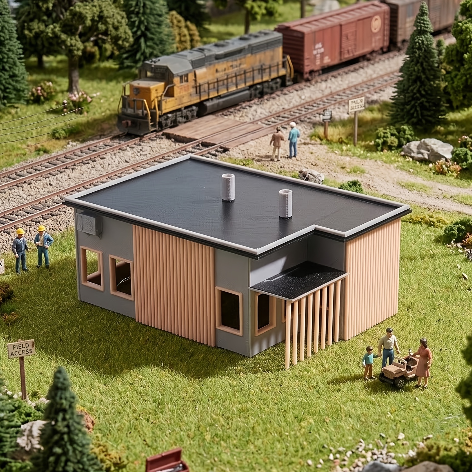 TEMU Kit de modèle de maison moderne à un à l'échelle HO 1:87, villa miniature imprimée en 3D avec climatiseur et écran de planche de porche pour