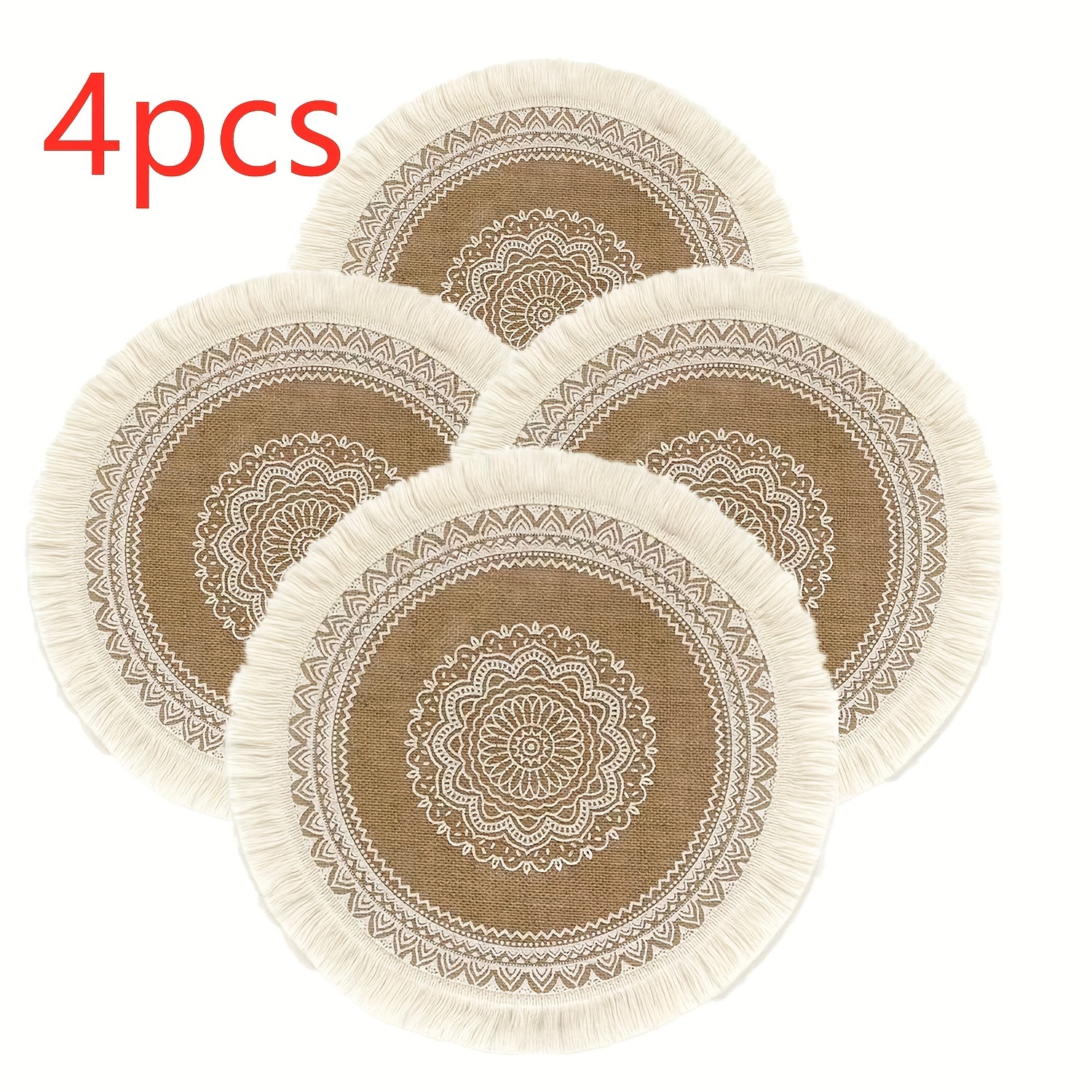 

2/4pcs Boho Vintage Jute Placemat, Perfect For Home Parties And Birthdays, Wild Pattern And Hanging Wall Decoration, Table Mat And Vase Mat Shooting Props