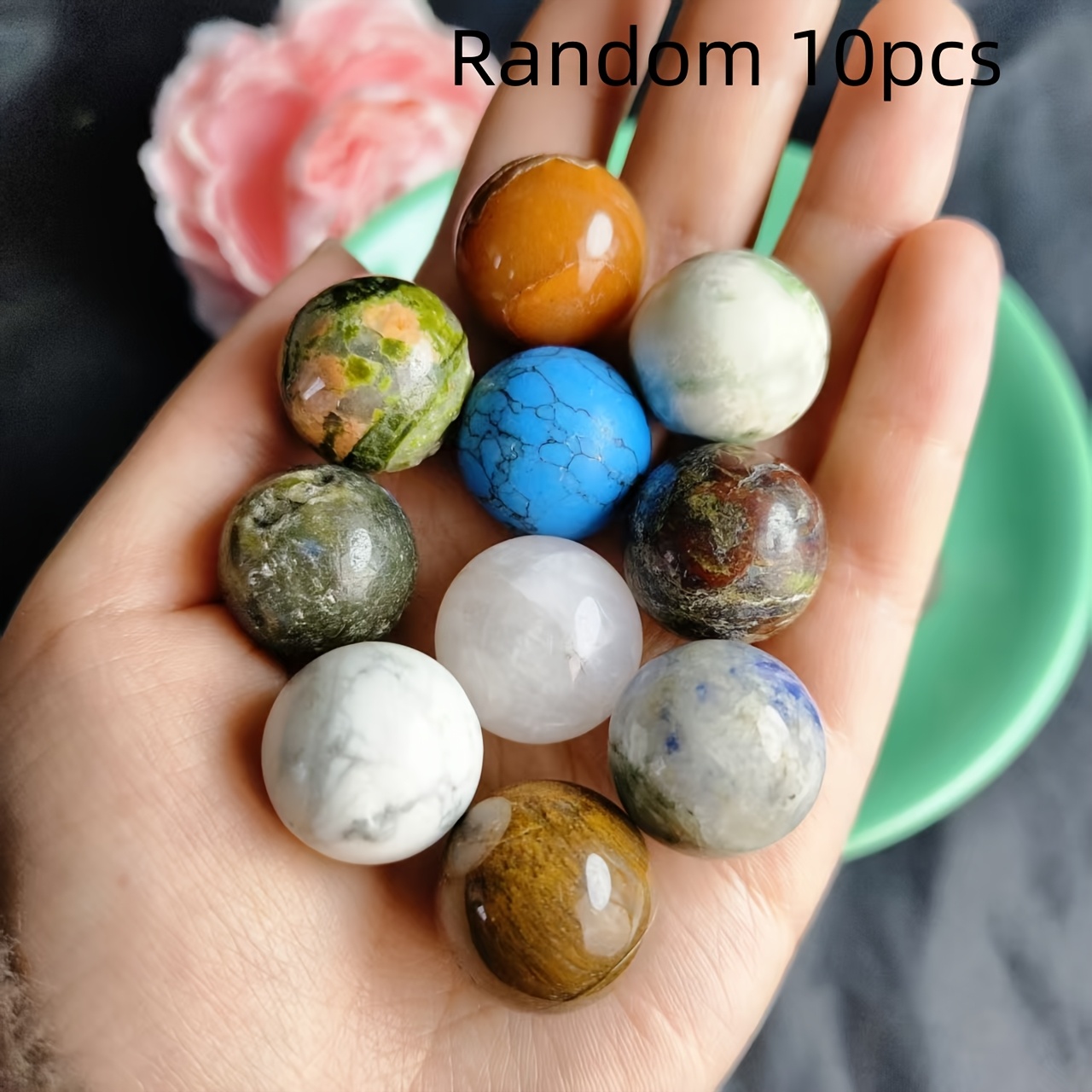 Image of 10pcs Of 20mm Natural Stone Crystal Balls, Featuring Unique Patterns And Colors, Home Decor Items, Educational Science Gifts, Gemstone Ball, , Gifts, Random