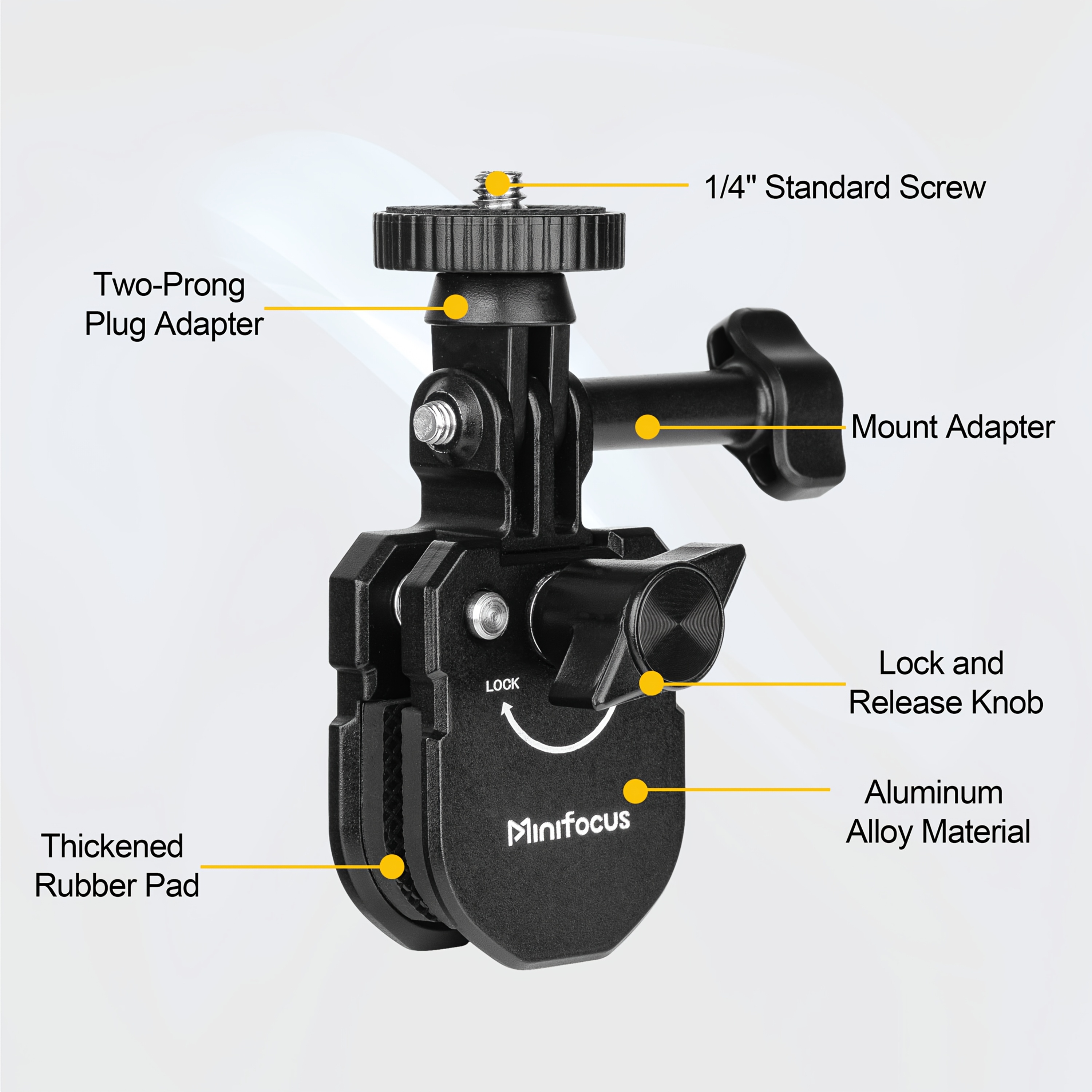 E-shop Motorrad Windschutzscheibe Clip-On Kamera Halterung - Hergestellt aus Aluminiumlegierung, Schnellverschluss + 1/4" Adapter, Kompatibel mit GoPro