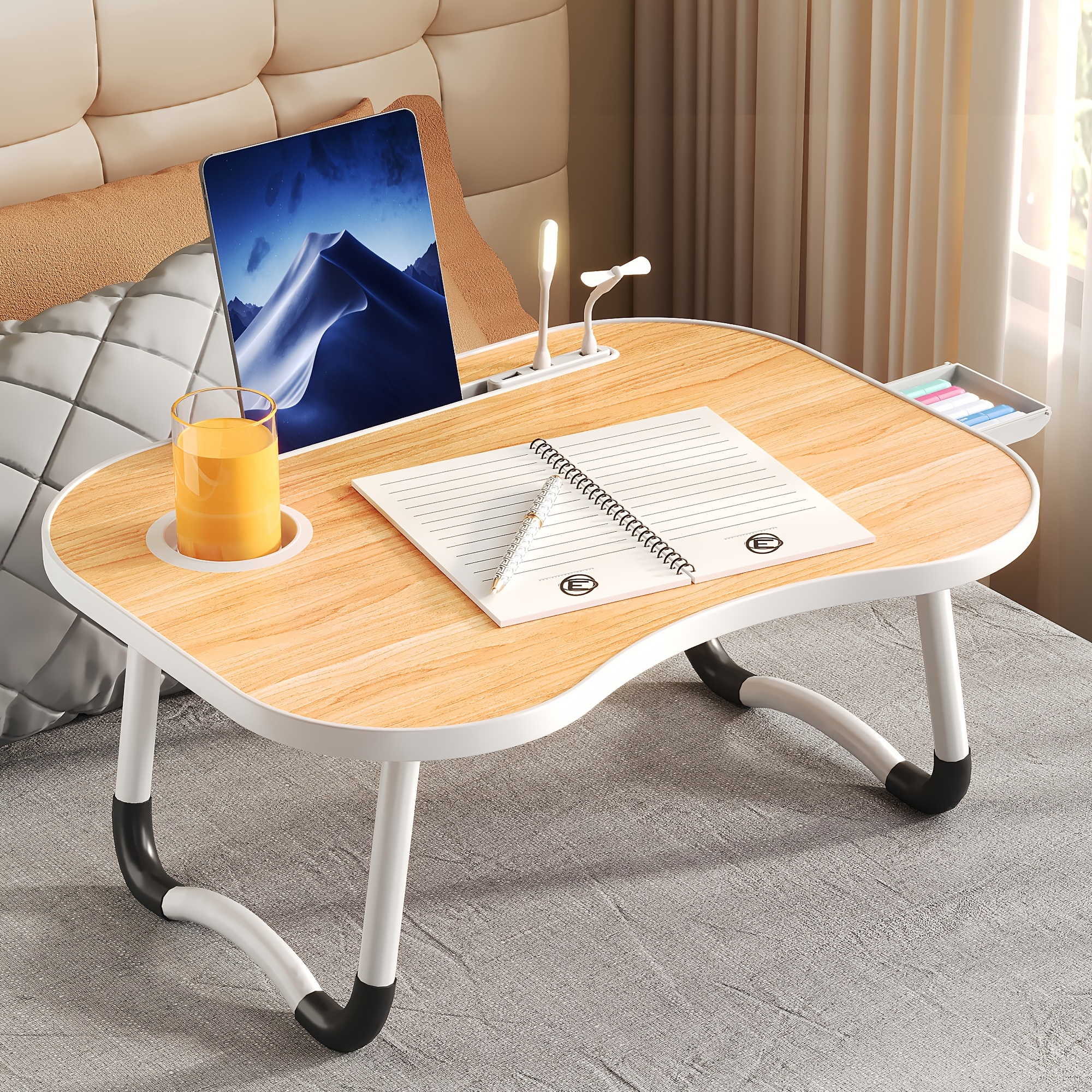 Portable Laptop Bed Table Cup Holder Multifunctional Tray