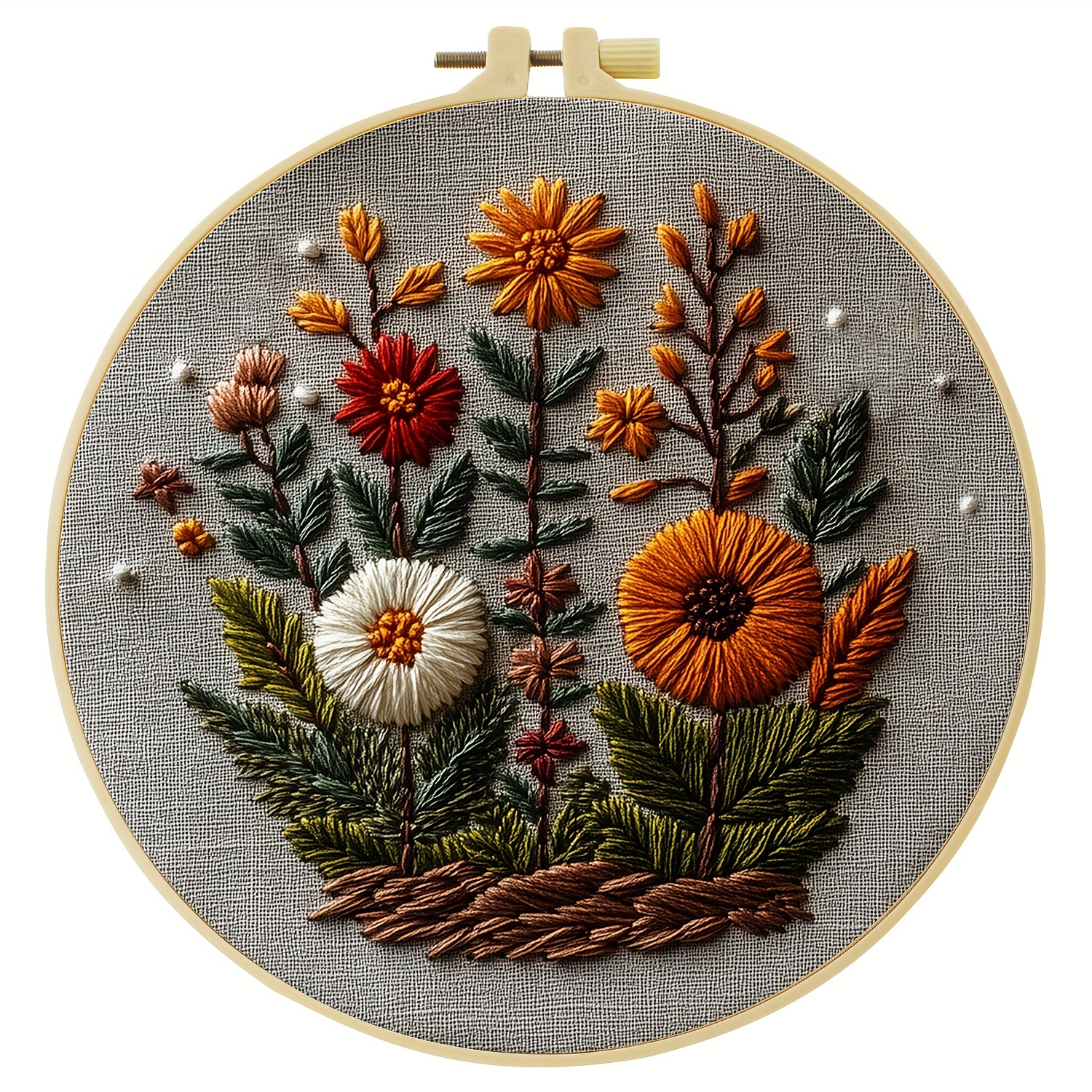 TEMU 1pc Embroidery Kit, 20x20cm/7.9x7.9inch, Flowers, Handmade Diy Embroidery Kit, Suitable For Diy Embroidery Lovers For Adult Beginners, Including