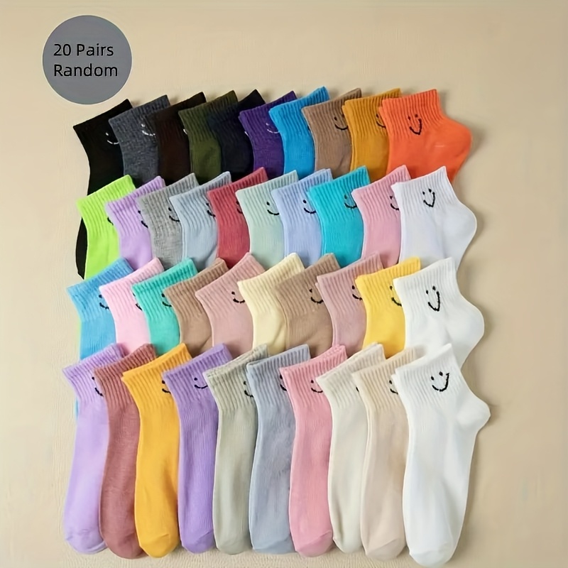 Image of 20 Pairs Of Assorted Candy-colored Fashionable And Versatile Women's Socks, Comfortable And Breathable Ankle Socks