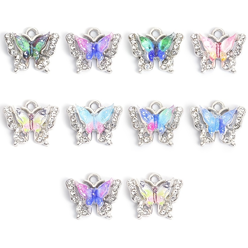 TEMU 10pcs Set Of New Gradient Acrylic Inlaid Pendants With Shiny Rhinestones - Exquisite Double-layer Design Alloy Accessories, Suitable For Diy