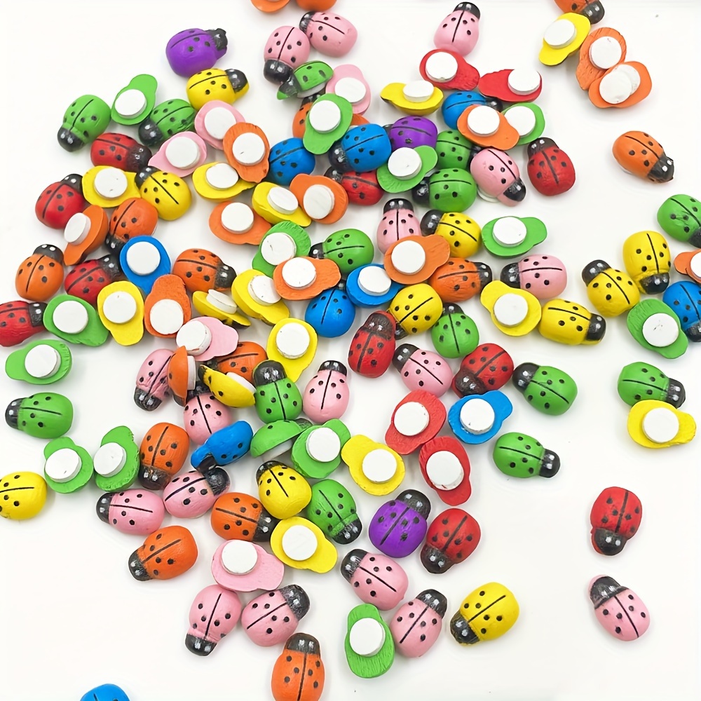 

100pcs Multicolor Wooden & Ladybug Self-adhesive Stickers For Diy Crafts, Card Making, Garden Party Decorations, Stickers For Crafts, Room Decor