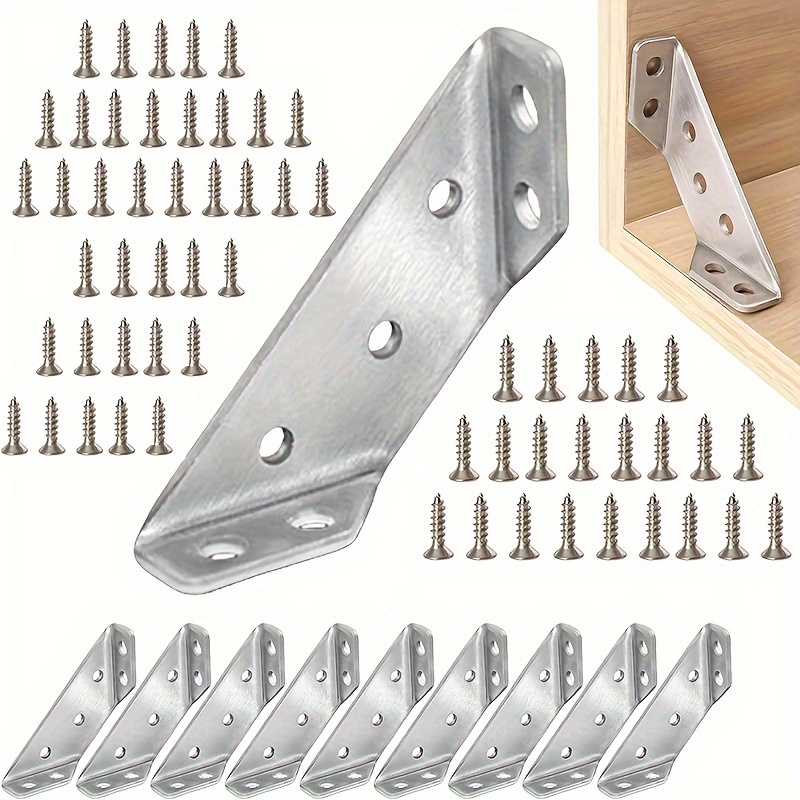 

10sets/20sets Trapezoidal Bracket With Screws Set, Stainless Steel Bracket, Corner Brace, Shelf Bracket Accessories With Screws, Heavy Duty Angle Connector Used For Shelves, Wood, Furniture