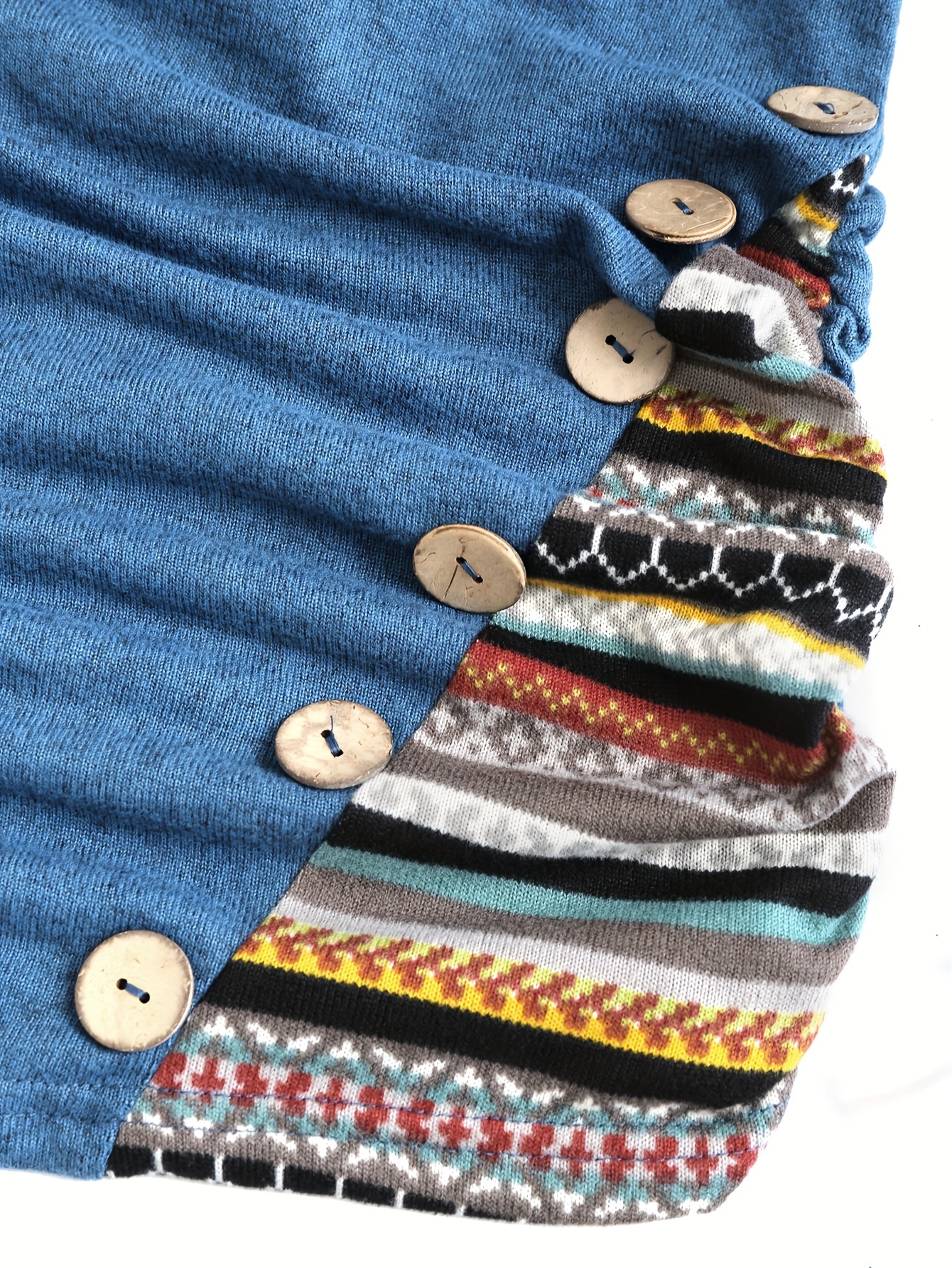 Women'S Fashion Hooded Sweatshirt, Long Sleeve Striped Patchwork Knit with Faux Buttons, Polyester 95% Spandex 5%, Fall/Winter Season, 180g/m² Fabric Weight