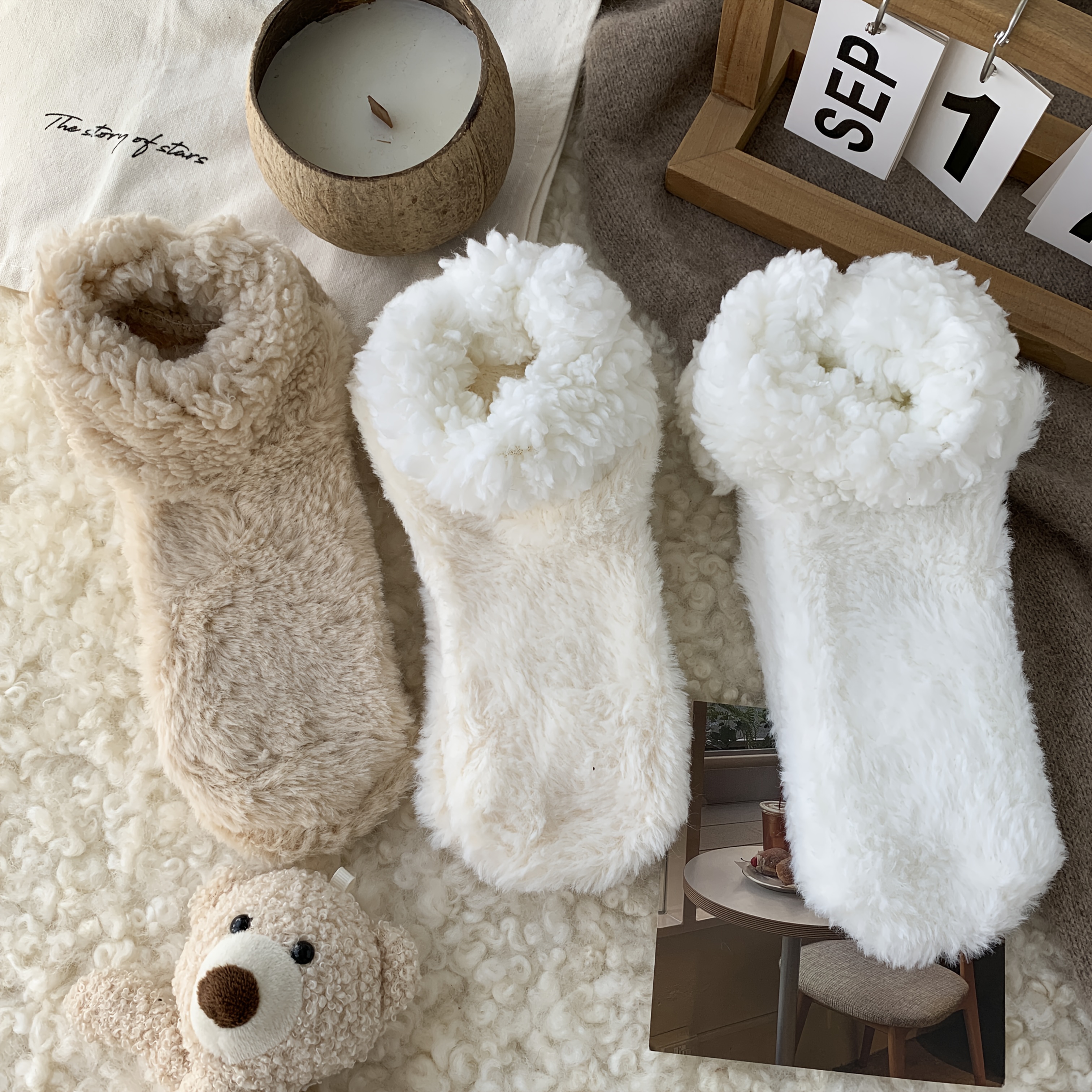 TEMU 3 Pairs Of Women's Thick Terry Socks And Shoes - Winter Thickened Warm Socks With Non-slip On Sole, Floor Socks For Home , Warm-footed Women's