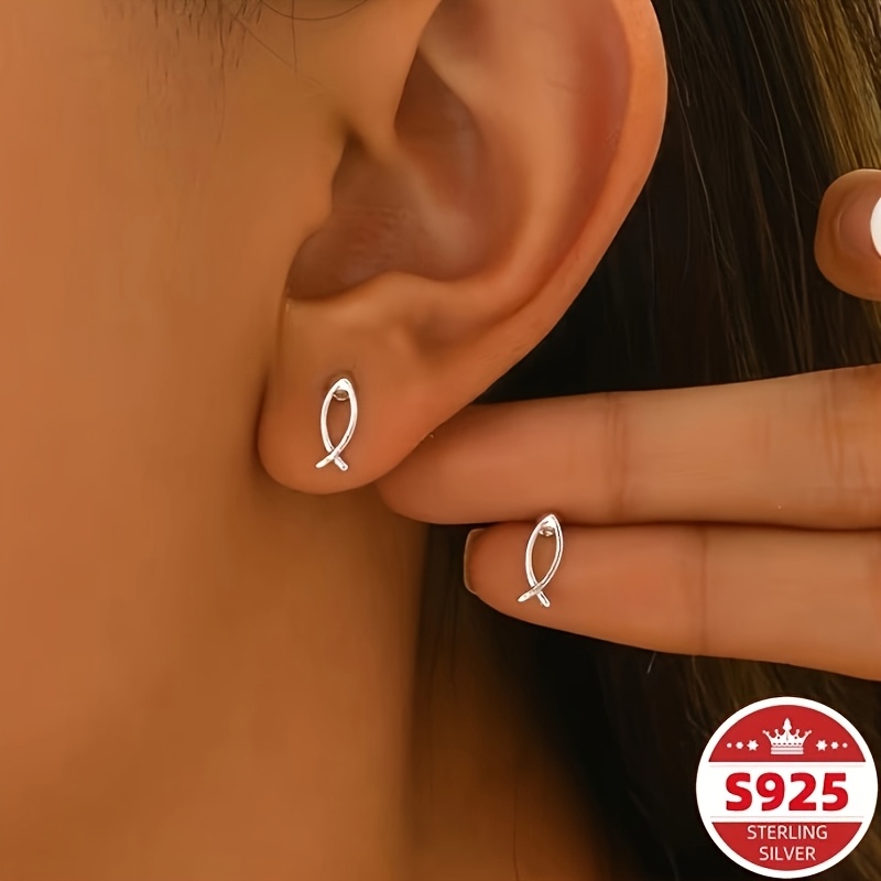 TEMU A Set Of Trendy And Fish-shaped Earrings Made Of 925 Sterling Silver In A