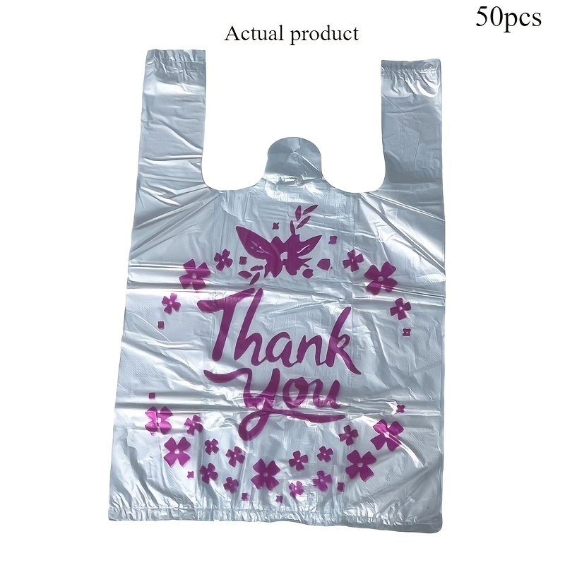 50pcs New "purple Thank You" Vest Bag Pack Transparent Plastic Bag Commercial Plastic Bag Shopping Retail Bag Vest Bag, Durable Plastic, Retail, Mall Small Multipurpose