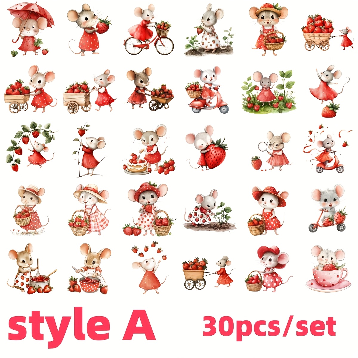 30pcs/set Strawberry Mouse Series Stickers
