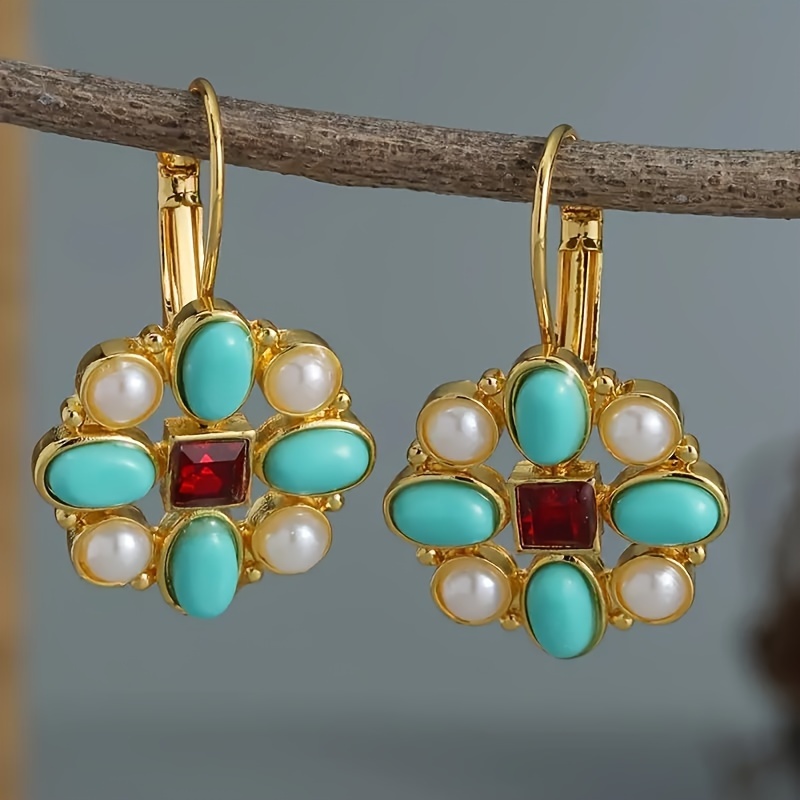 

Bohemian Style Turquoise And Red Gemstone Earrings - Suitable For Everyday Wear