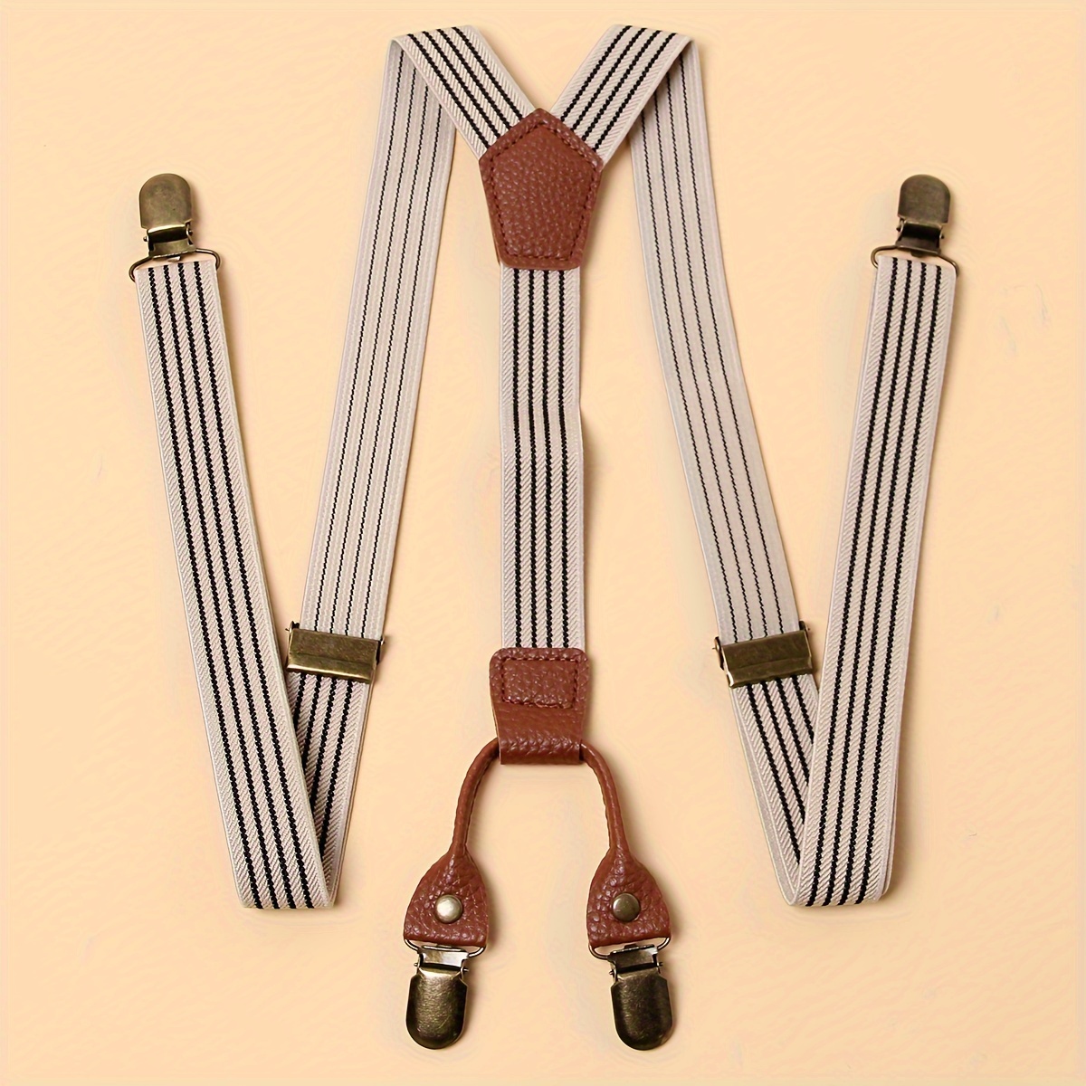 E-shop 1 Stück Herren Vintage Style Gestreifte Elastische Hosenträger mit Nieten-Detail, Mittlere Elastizität, Größe, Verstellbare Hosenträger aus