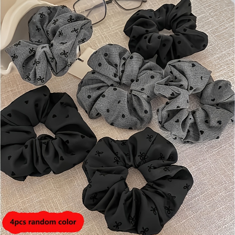 4pcs Temperament Bow Polka Dot Large Hair Tie Female Bun Hair Rope High Elasticity Durable Rubber Band Hair Rope Hair Additions Mixed Colors Random Colors