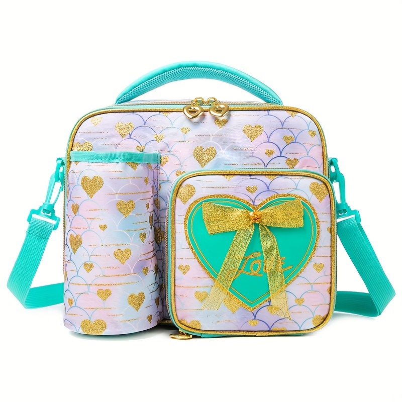 

Polyester Insulated Lunch Bag With Cup Holder, Large Capacity Cartoon Pattern Design Bag For School Use