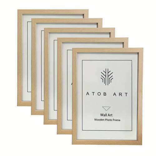 atobr art 클래식 나무 사진 액자 - 수직형, 직사각형 단일 사진 액자, 벽에 걸 수 있는 나무 액자, 장착 하드웨어 포함 (5개 세트)