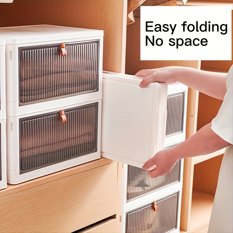 Foldable Plastic Clothes Storage Box Clear Doors Portable - Temu