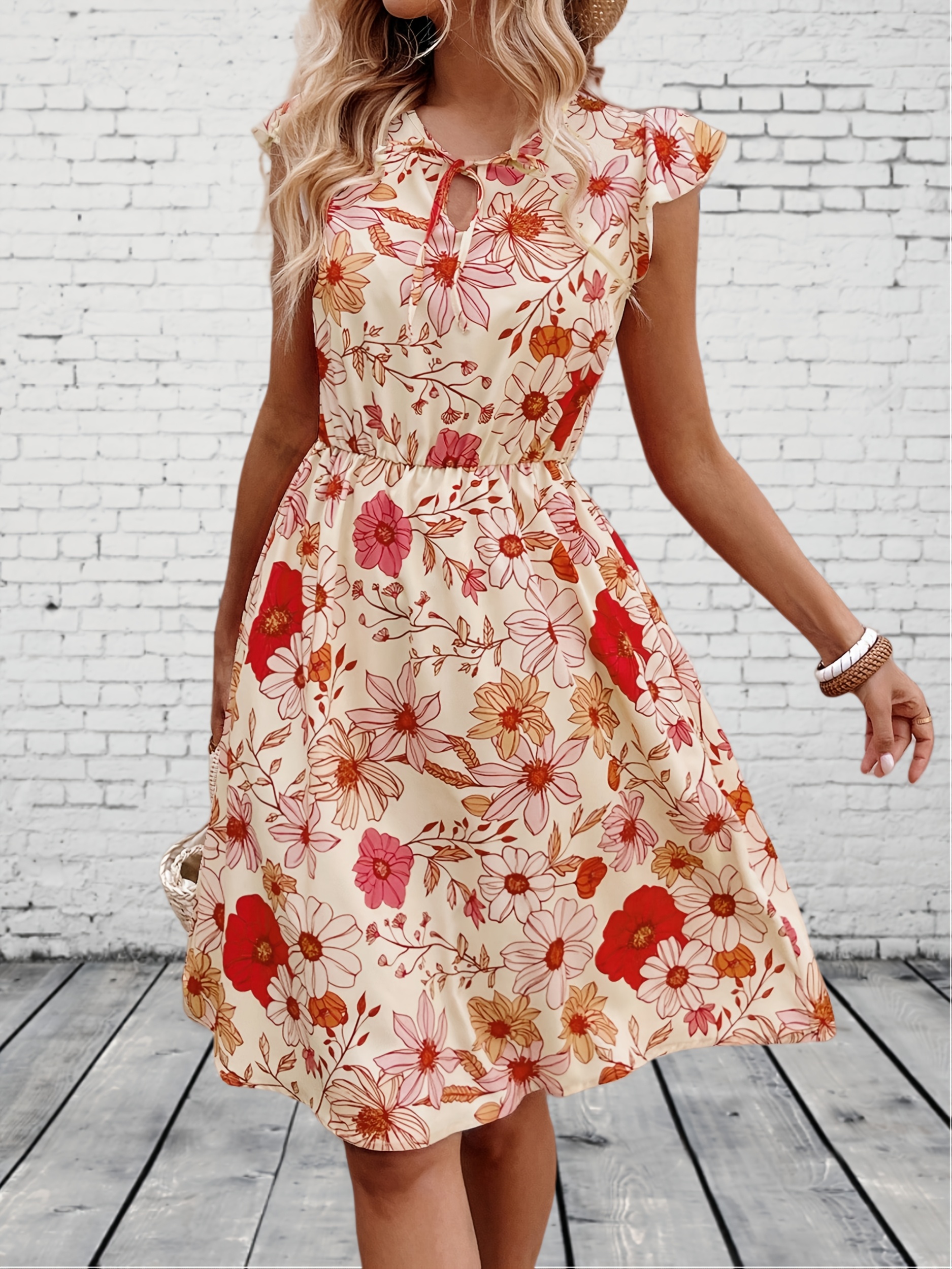 knee length dresses for ladies Ruffled Sleeve Crinkle Midi Dress | Women's Dresses