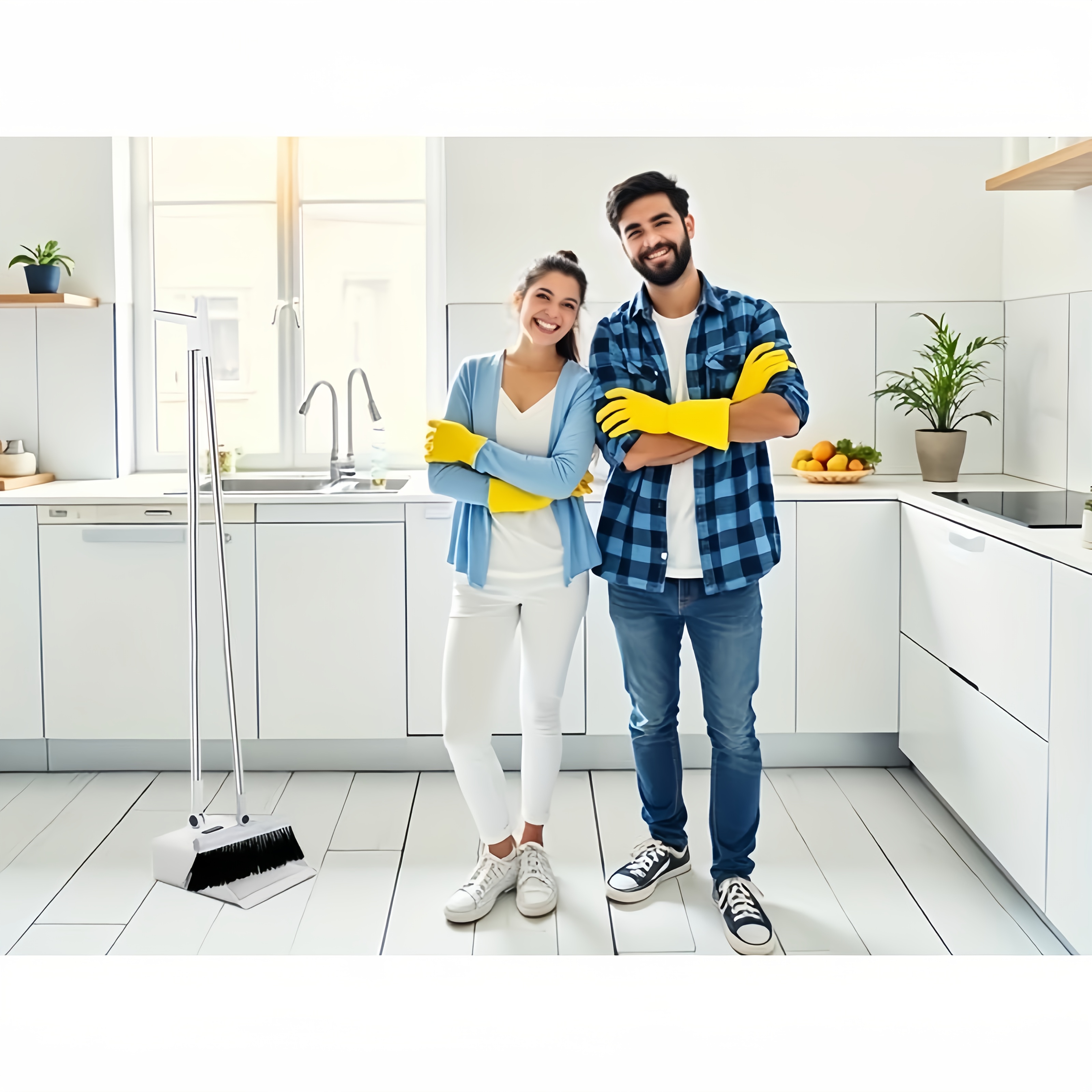 2 in 1 broom and dustpan set with garbage bags heavy duty sweeping dusting combo long handle for hard floors pet hair removal space saving design ideal for home office dorm bathroom kitchen cleaning gadgets dorm essentials sleek combo sturdy construction home organizers Product details 4