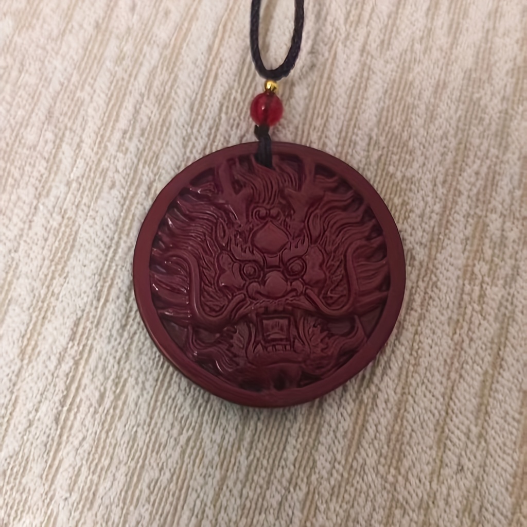 Natural Cinnabar Dragon Pendant, Majestic Design
