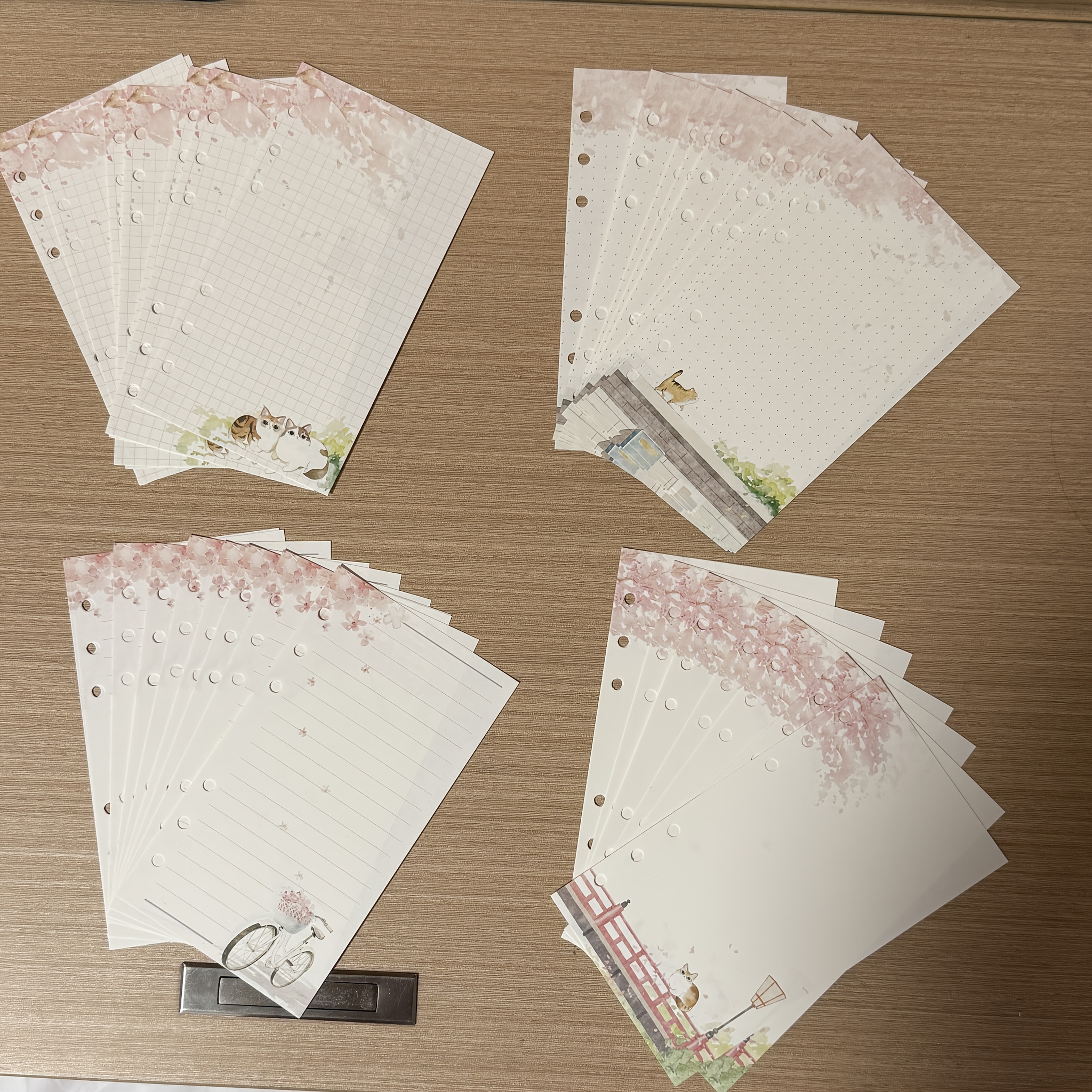 TEMU 40 Sheets Of Colored Blank, Colored Grid, Colored Dot Grid, And Colored 4-style Combination Loose Leaf Paper, 6-hole A6 Double-sided Printed