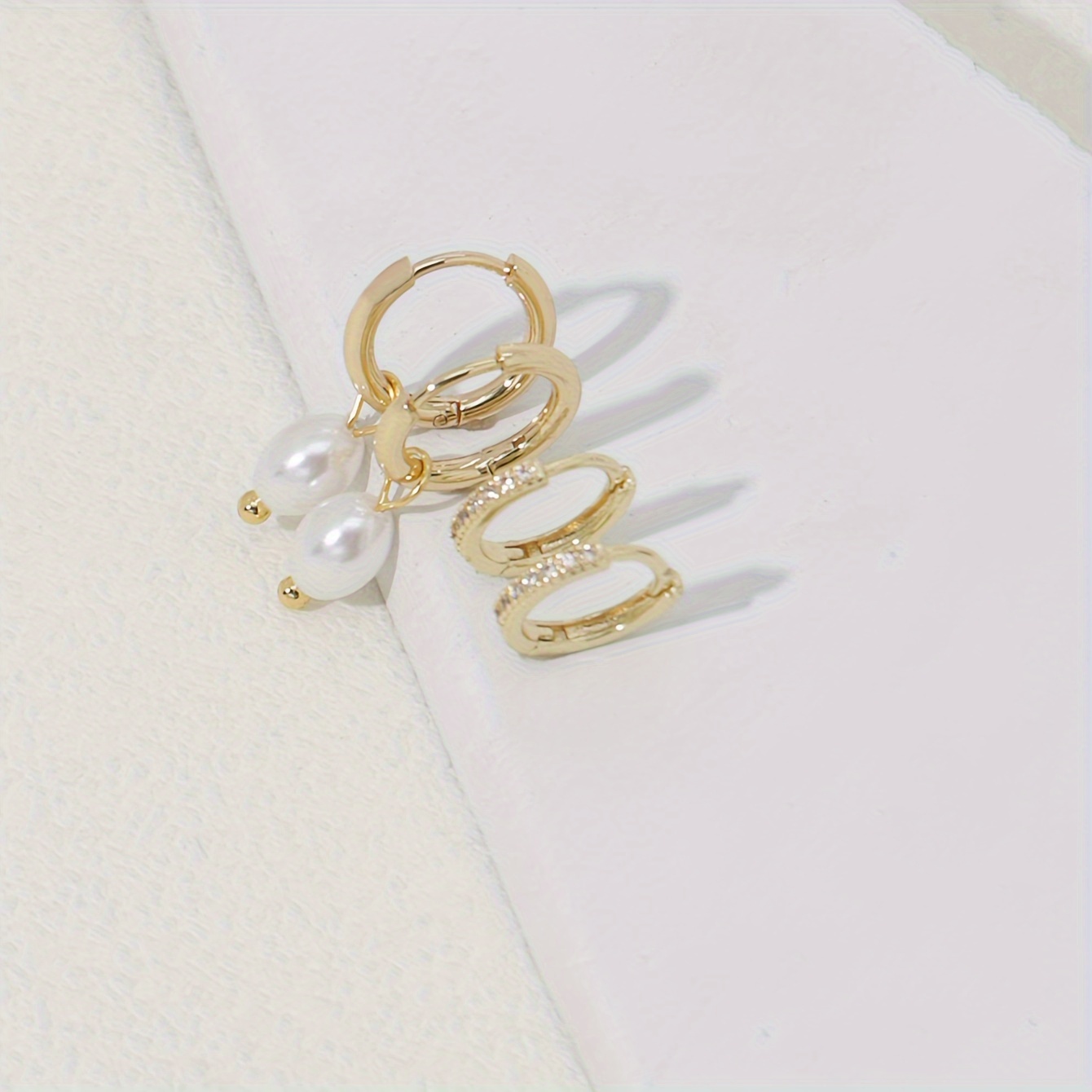 TEMU 4 Pieces Of Exquisite Imitation Pearl Pendant Micro Paved Zirconia Earrings Set Pendant Hoop Earrings For Women Date Party Jewelry