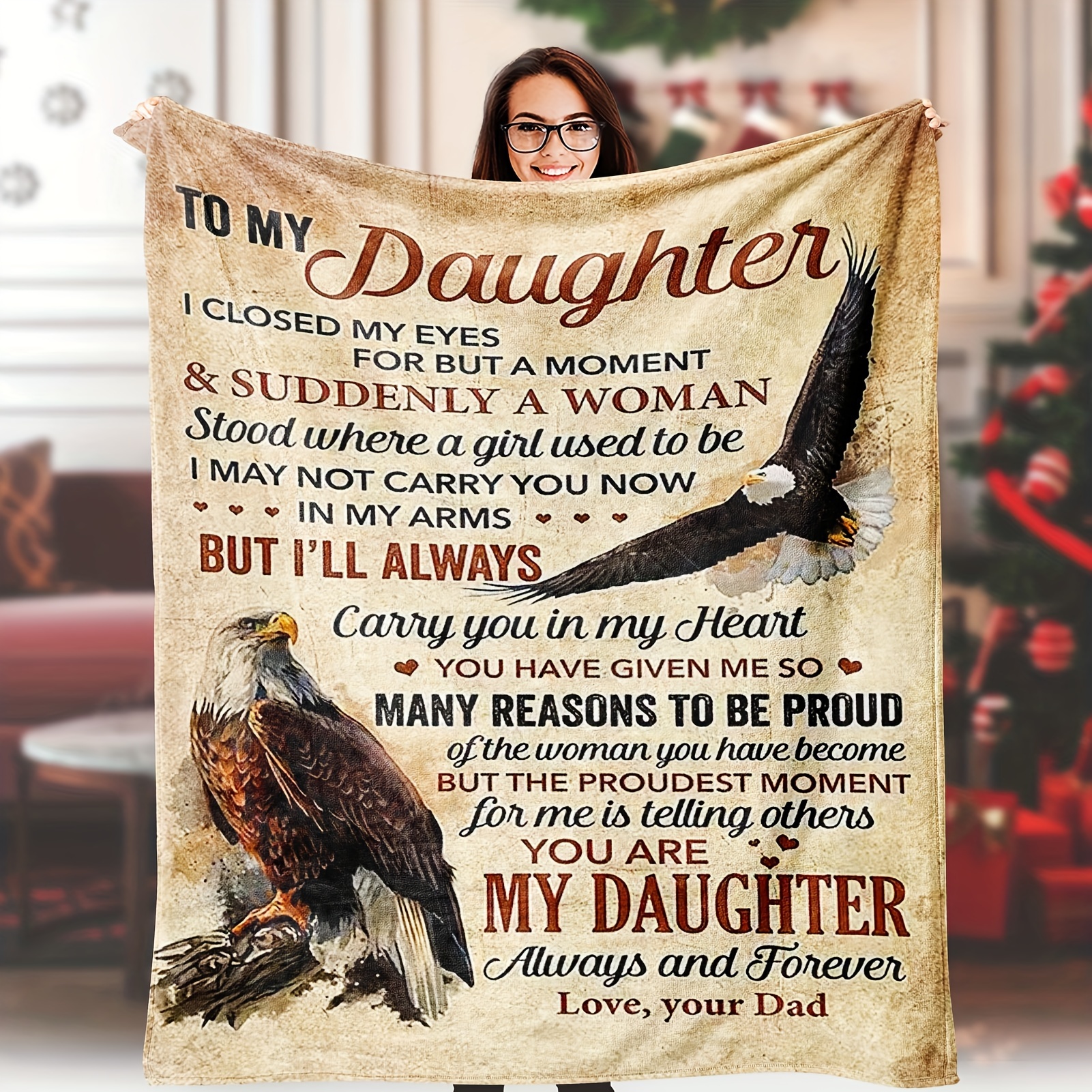 

Daughter Blanket From Dad, Birthday Gifts For Daughter From Dad, Gifts For Daughter From Dad, Daughter Flannel Blanket For Couch Sofa Bed, Soft Throw Blanket