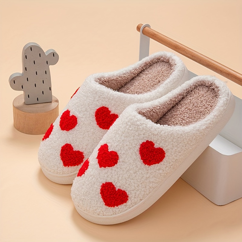 

Heart Slippers For Men - Soft, Warm Fleece-lined Indoor Shoes With Non-slip Tpr Sole, Fall/winter, Small Heart Slippers