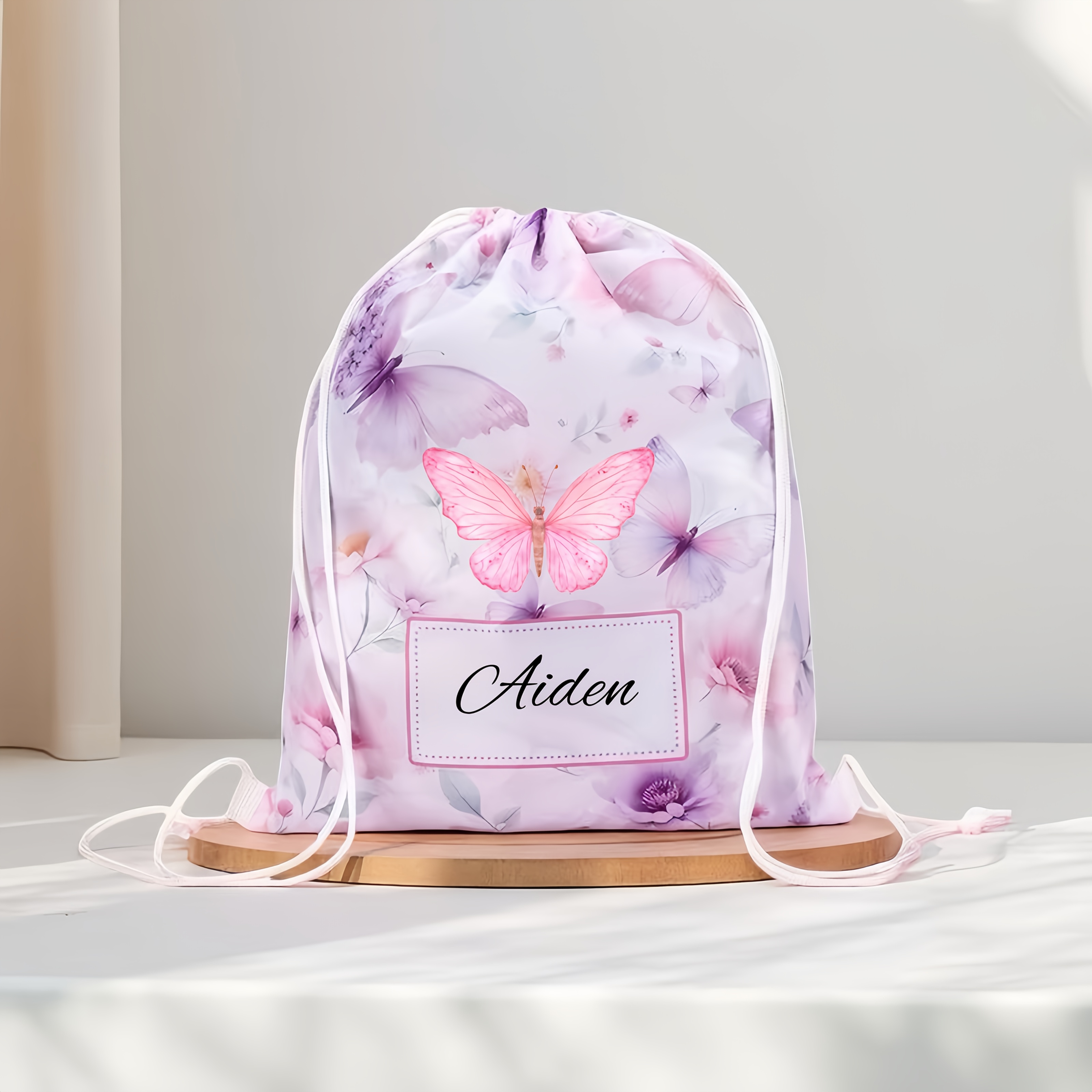 TEMU 1pc Ized ' Pink Backpack With Name/message - Cute & Cherry Print, Lightweight Nylon Bag, Adjustable Straps & Drawstring Closure For,, Gym, Yoga,