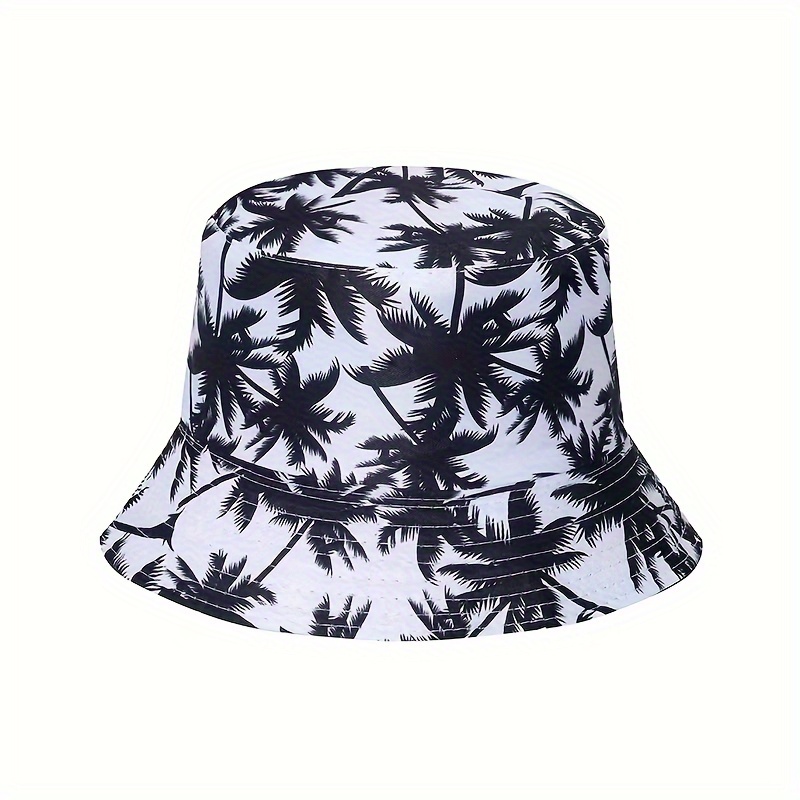 

1pc Unisex Creative Coconut Trees Pattern Bucket Hat, Sun Protection And Foldable Hat For Outdoor Casual Activities