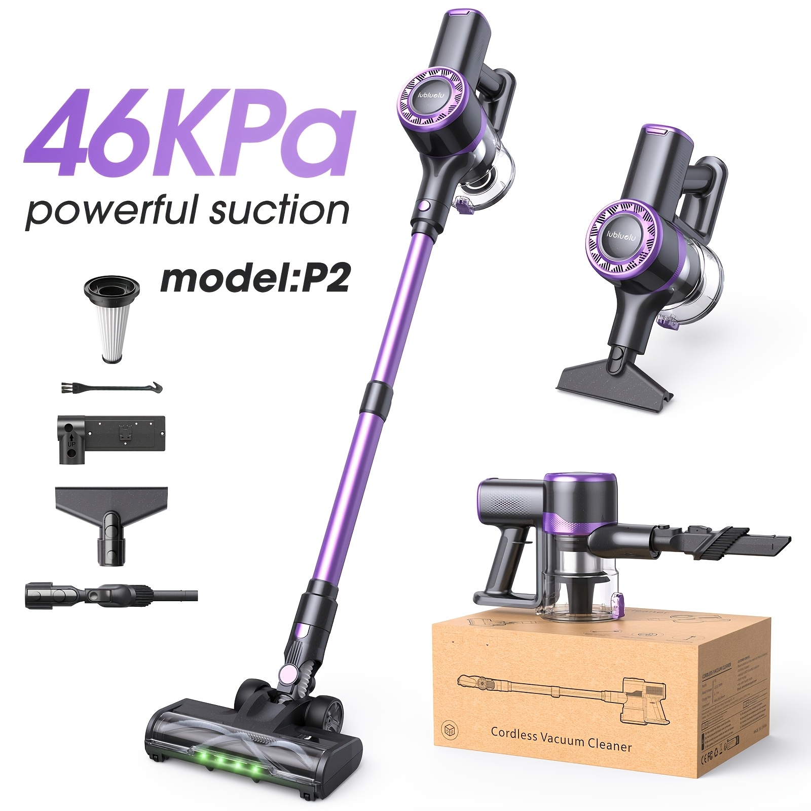 Image of Free-standing Vacuum Cleaner 46kpa, Lubluelu P2 (202 Upgraded) Powerful Lightweight Cordless 6 In 1 Stick Vacuum Cleaner For Carpet Floor Pet Hair