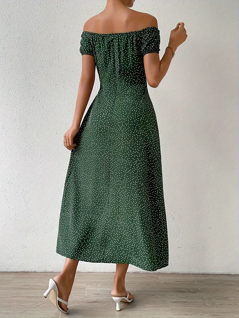 polka dot printed shoulder wrap dress women's clothing - Temu Mauritius polka dot printed shoulder wrap dress women's clothing - Temu Mauritius