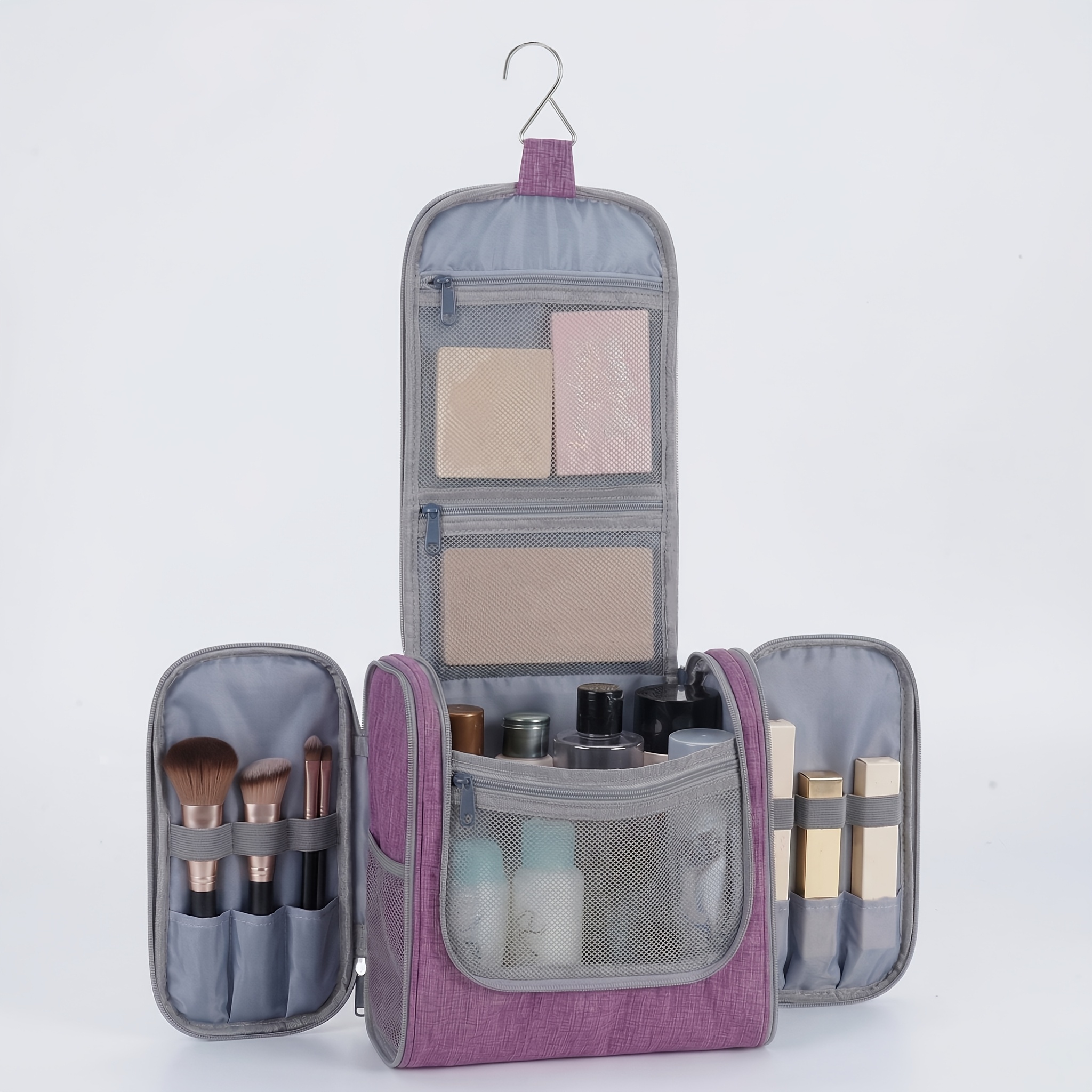 TEMU Large Hanging Toiletry Bag Travel Makeup Bag, Multiple Compartment Pockets Mesh Pockets, Shower Bag With Hook Full-size Travel Accessories For