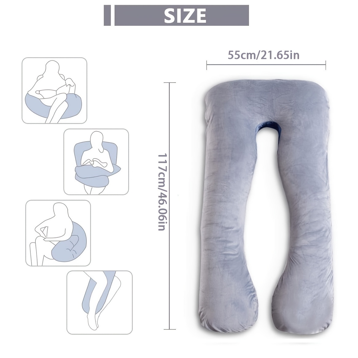 Side Sleeping Pillow with Cover, Ergonomic U-Shaped Design. Adjusts for Abdominal And Hip Support. Multi-Positioning Pillow Conforms to Your Natural Body Shape, Providing Comfortable Sleeping Positions for Back, Stomach, And Side Sleepers