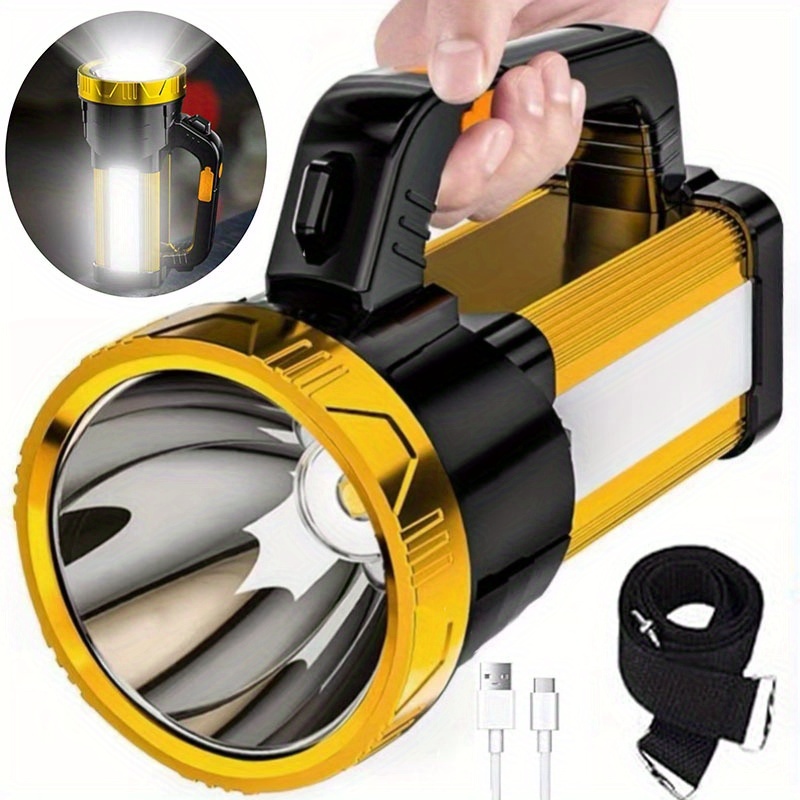 TEMU Portable Led Flashlight, Rechargeable Flashlight, Rechargeable Flashlight, Outdoor Adjustable Brightness Flashlight, 2400mah High-lumen