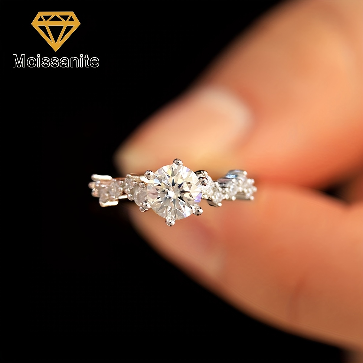Women's Sparkling 1Ct Moissanite Wedding Engagement Ring, White-Golden Plated