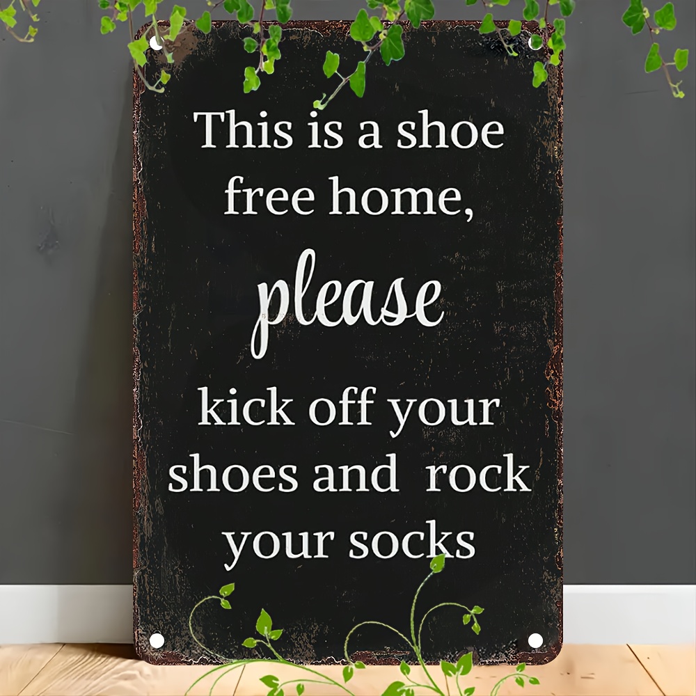 

Aluminum Decorative Sign For Shoe-free Home, 20x30cm, Uv Printed, Multipurpose Wall Hanging Plaque With Pre-drilled Holes, Waterproof & Weather Resistant, English Text