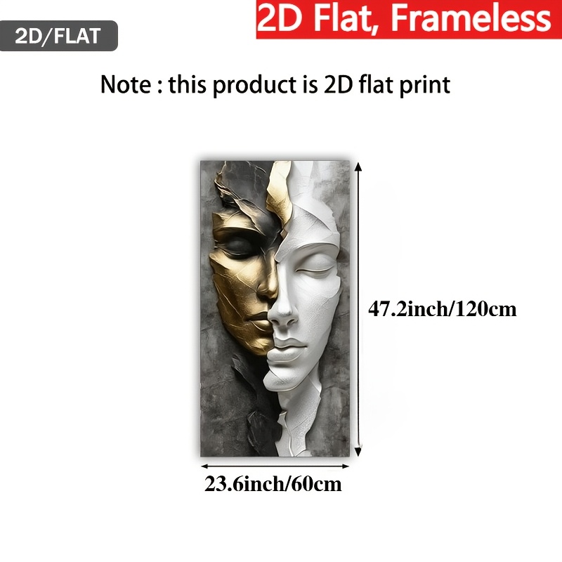 TEMU 2d Flat, 2d Flat, Frameless, 1pc, Size 23.6 .2 Inches Or 60 X 120 Cm, Featuring A Modern With Golden And Silvery Areas Of A Woman's Face. This